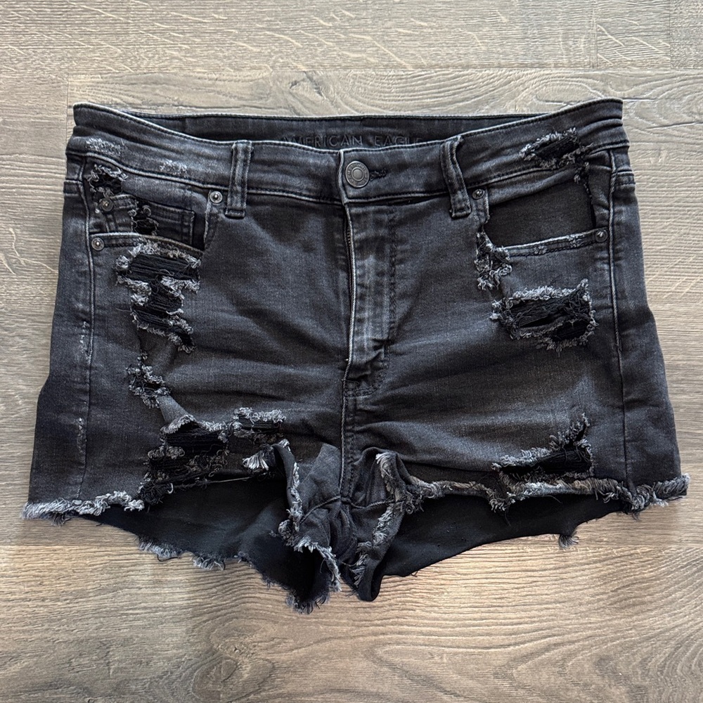 American Eagle Outfitters Black Ripped Frayed Denim Shorts